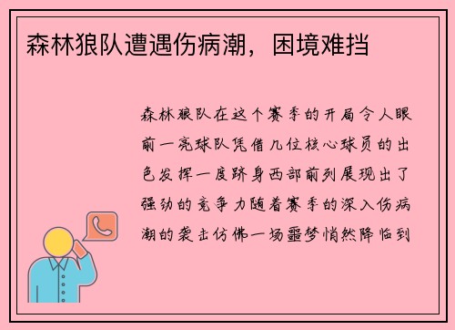 森林狼队遭遇伤病潮，困境难挡